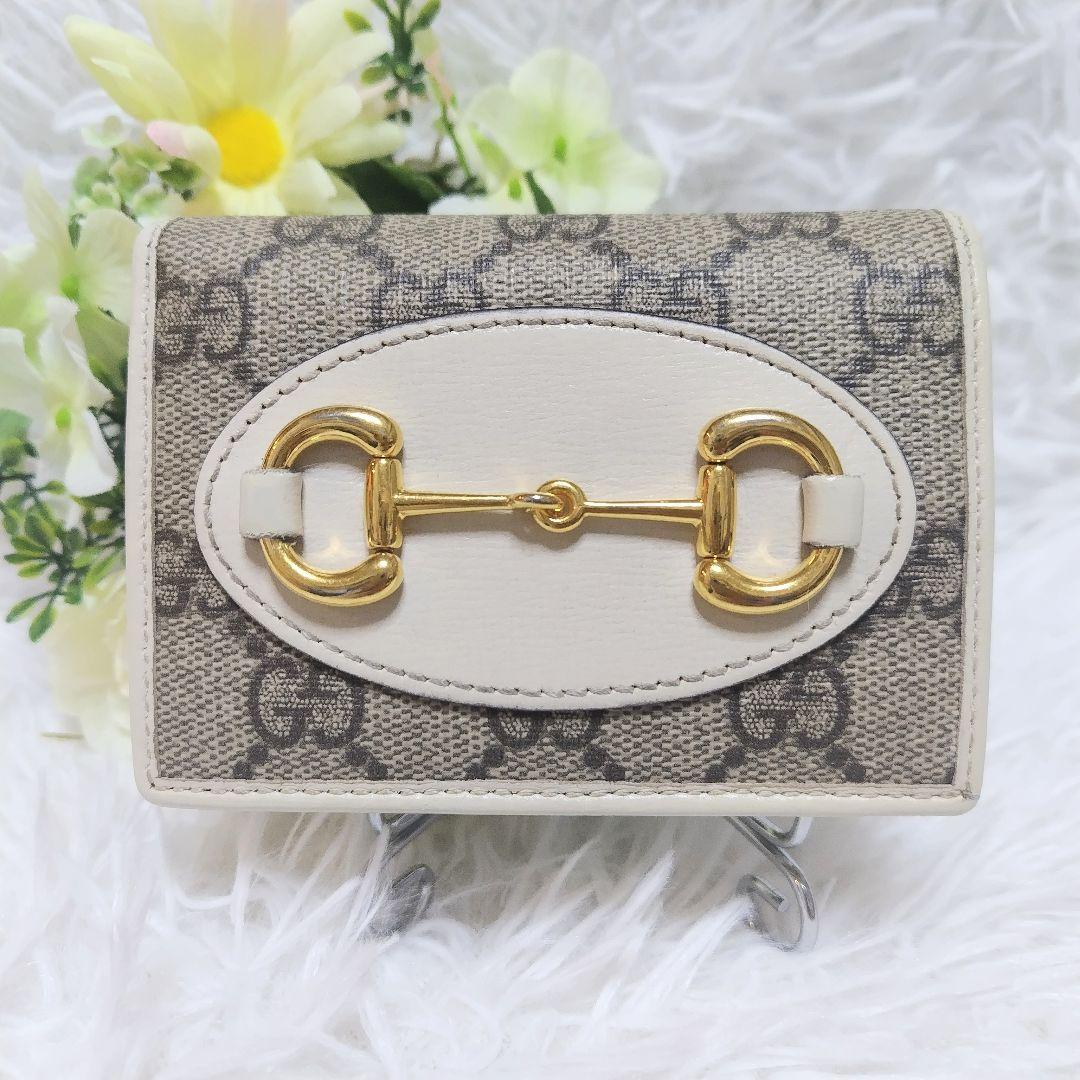 美品✨グッチ◇コンパクト二つ折り財布　ホースビット1955　スプリーム白レザー