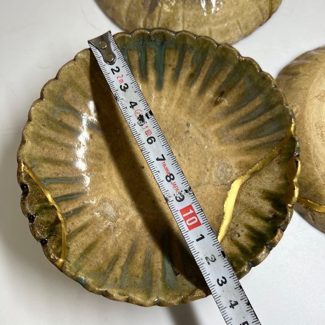 桃山時代　古織部皿3枚　幅約13㎝ 東Y7-0603①