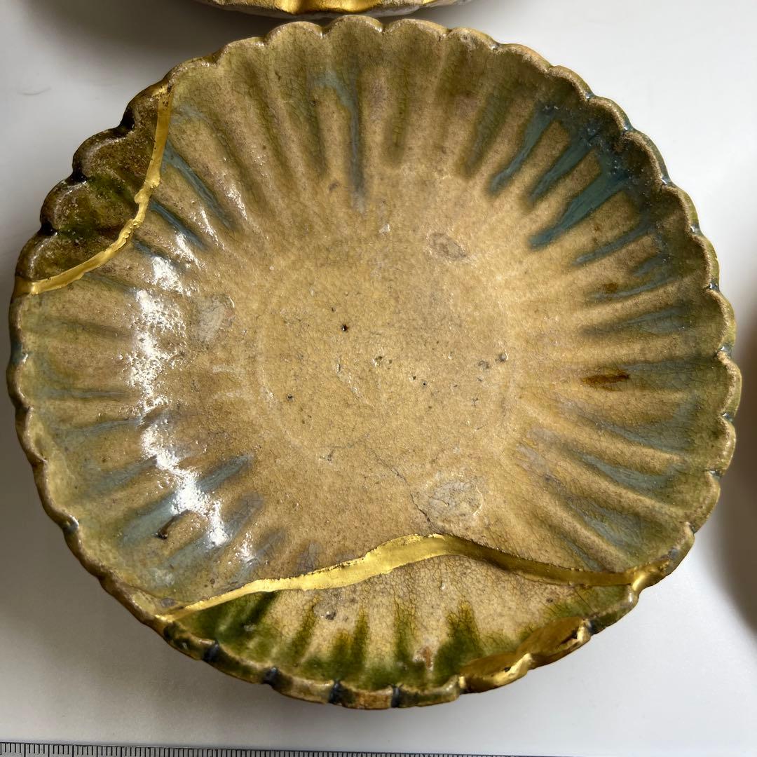 桃山時代　古織部皿3枚　幅約13㎝ 東Y7-0603①