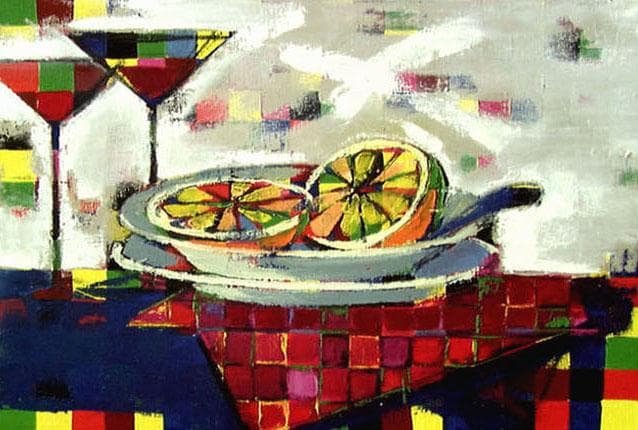 油絵 菅家令子インテリア 額付(白) uF6-061703 静物 フルーツグラス