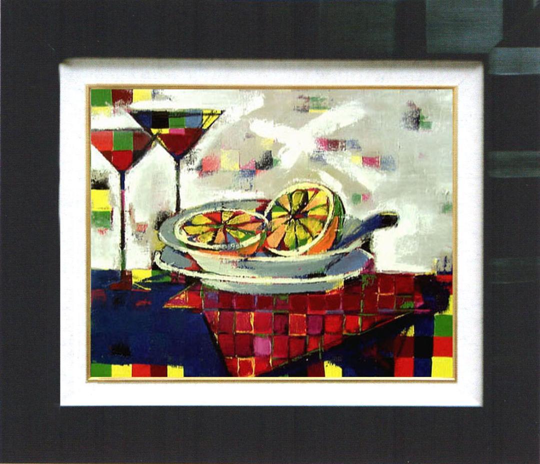 油絵 菅家令子インテリア 額付(白) uF6-061703 静物 フルーツグラス