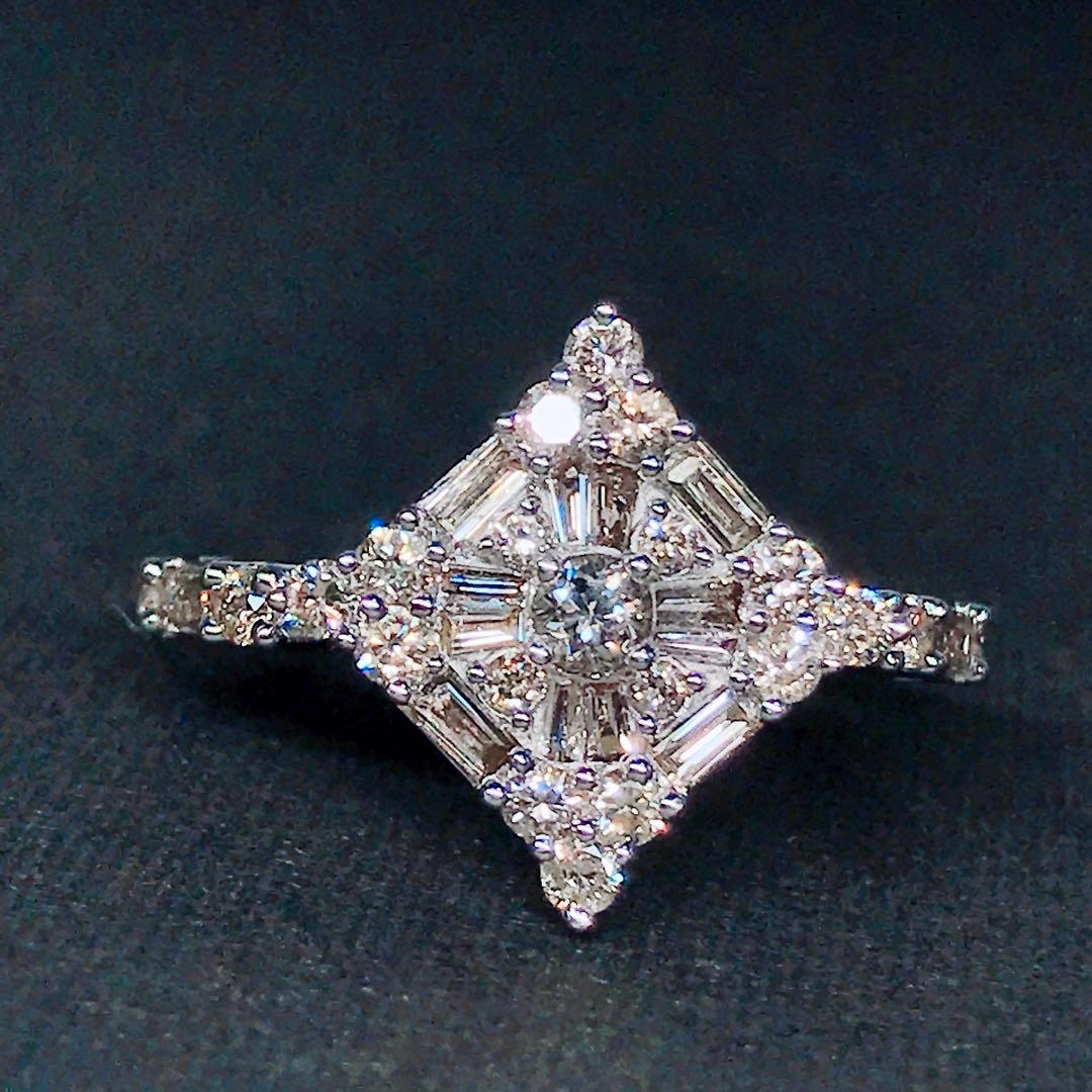 1.00ct 2種カット ダイヤモンドリング K18 ダイヤ 1ct バケット