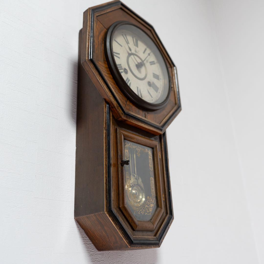 尾張時計　振り子時計　昭和レトロ　八角時計　オーバーホール済　動作品