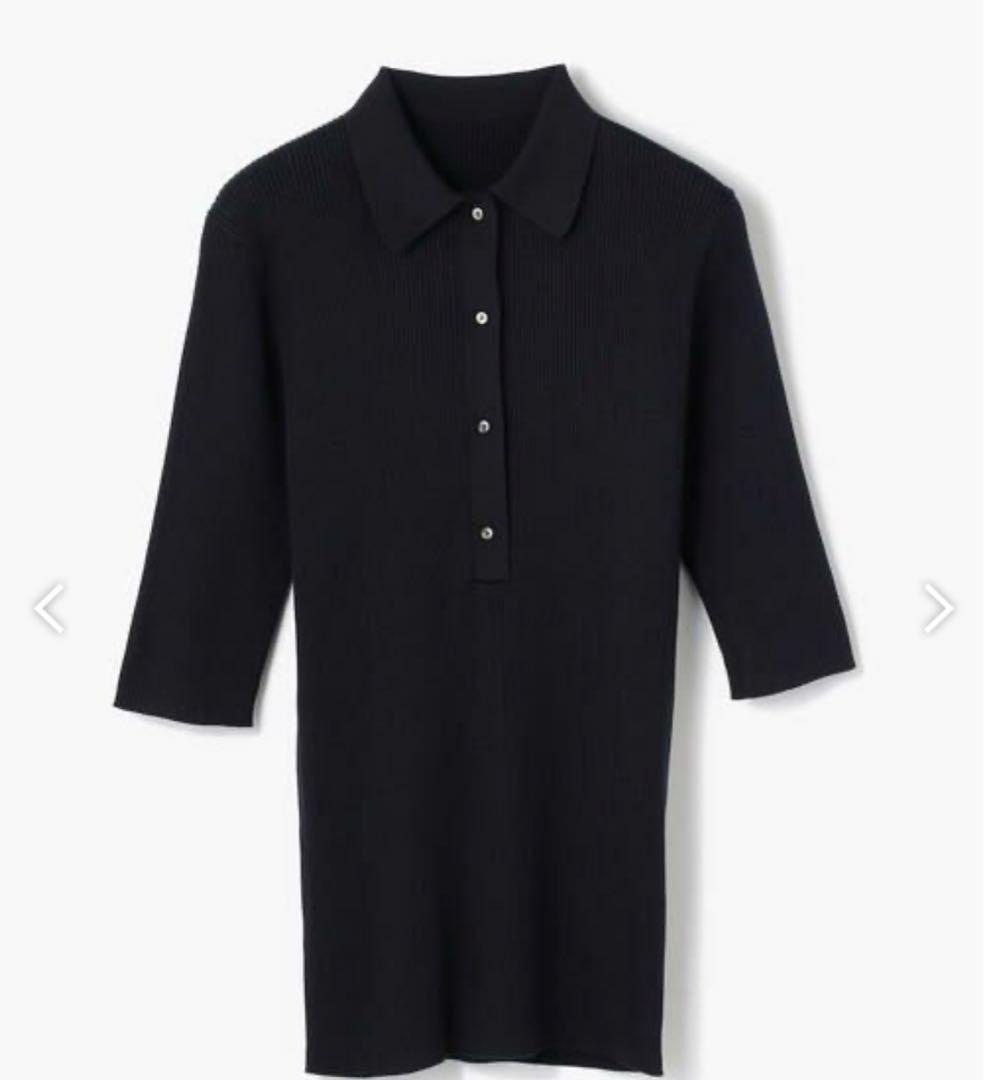 【新品】Ballseyネイビーリブ編み五分丈ポロシャツ