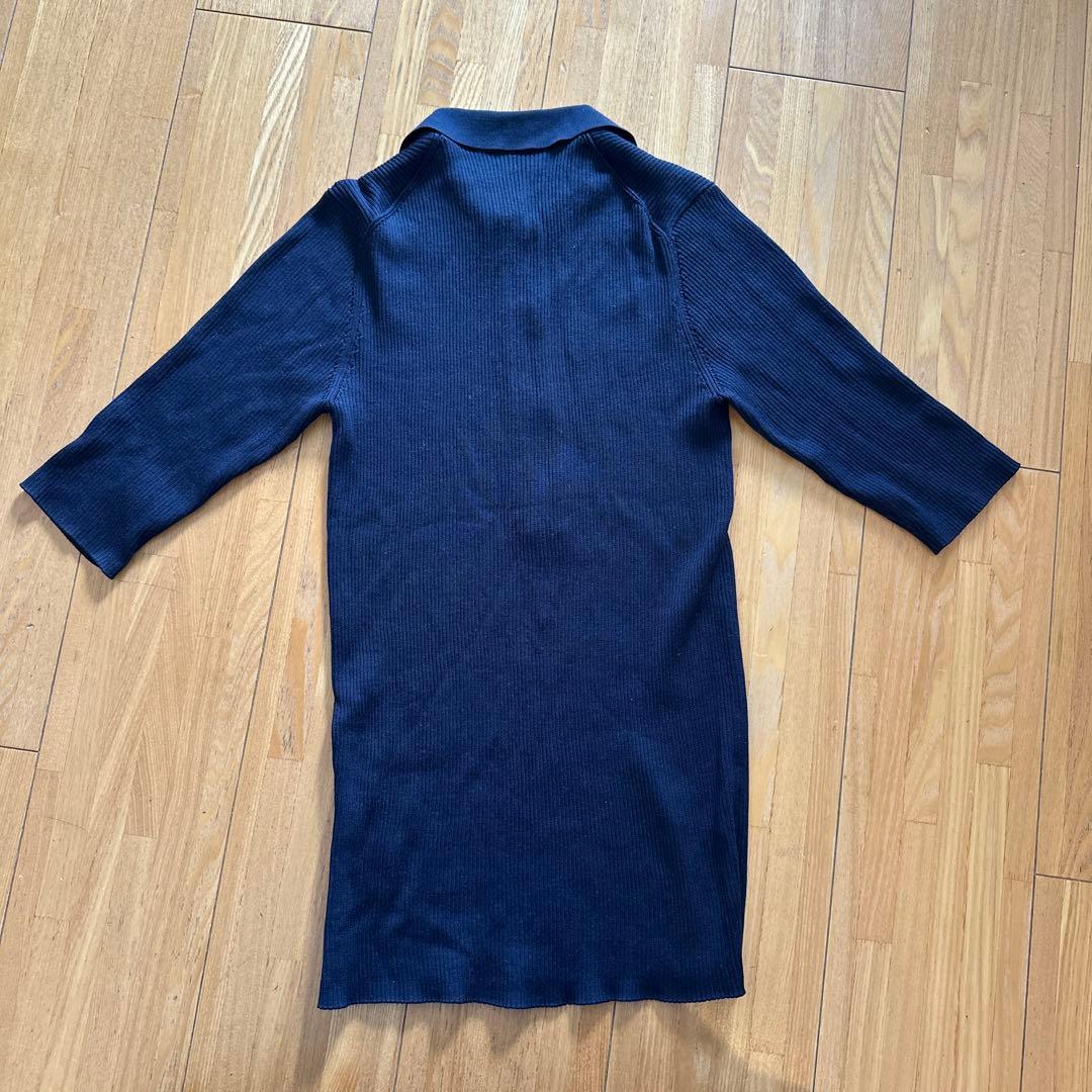 【新品】Ballseyネイビーリブ編み五分丈ポロシャツ
