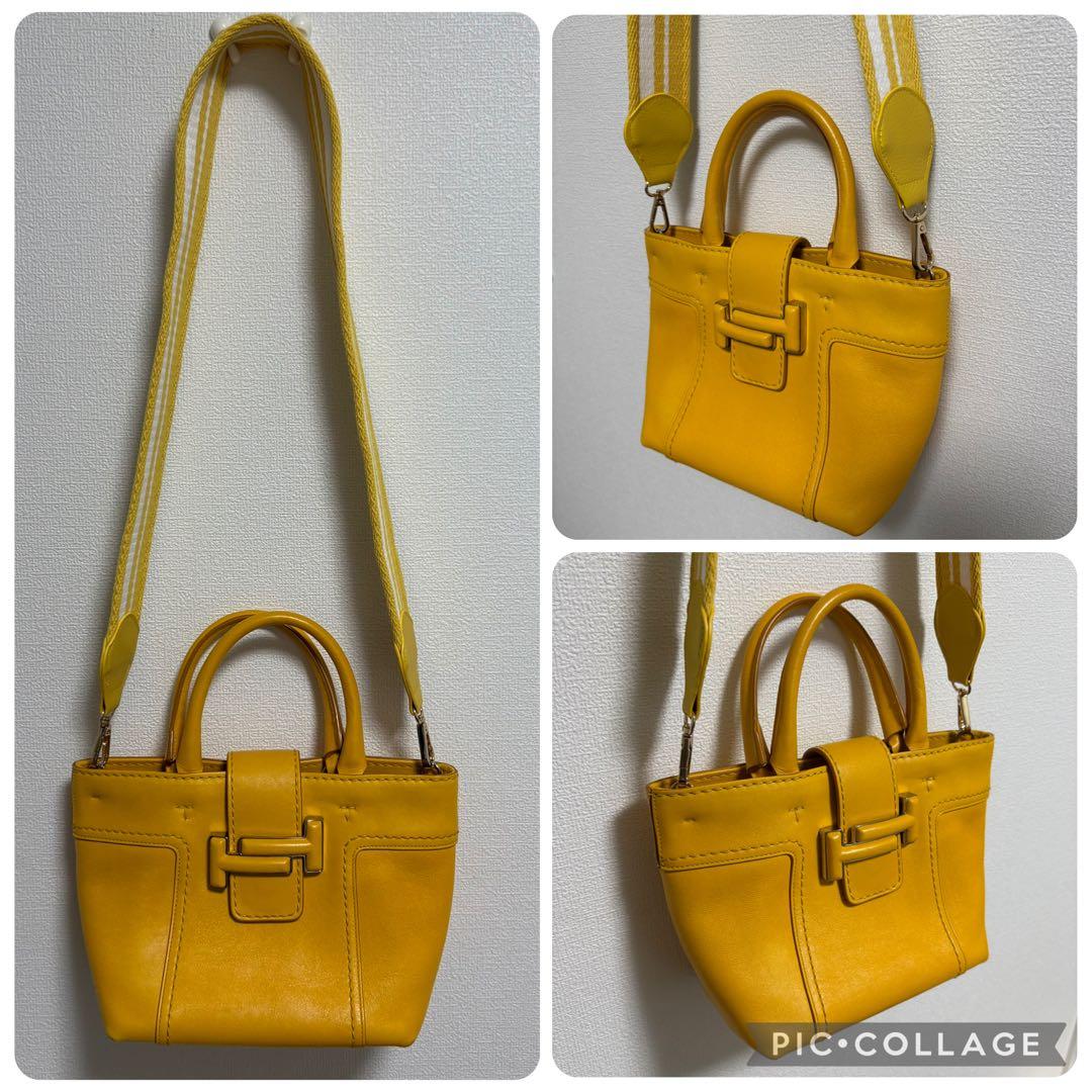 【美品】TOD'S トッズ ダブルTイエロー レザー ショルダーバッグ 2way