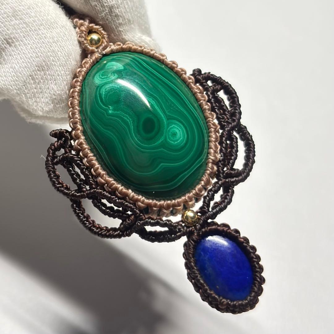 #2080 ♡マラカイト&ラピスラズリ天然石♡マクラメネックレス　ペンダント