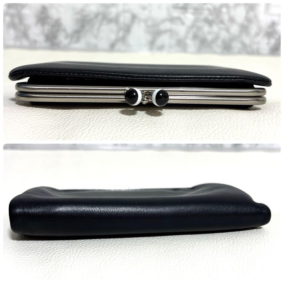 マロン様　美品✨アニエスベー　がま口　二つ折り財布 レザー ブラック