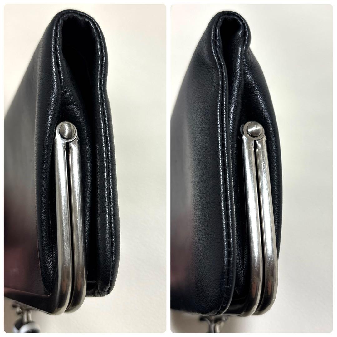 マロン様　美品✨アニエスベー　がま口　二つ折り財布 レザー ブラック