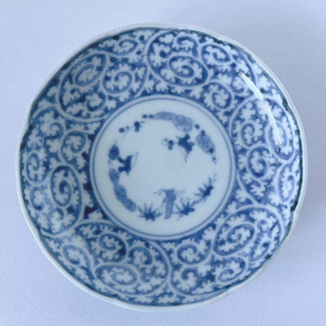 古伊万里　染付　逆蛸唐草　小皿　骨董