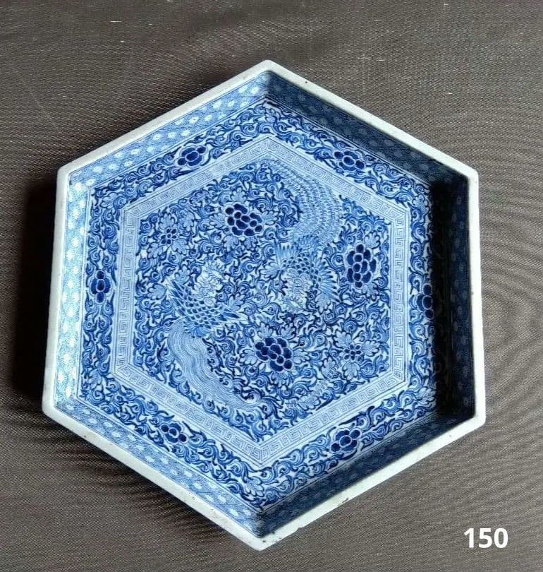 骨董　染付　六角皿