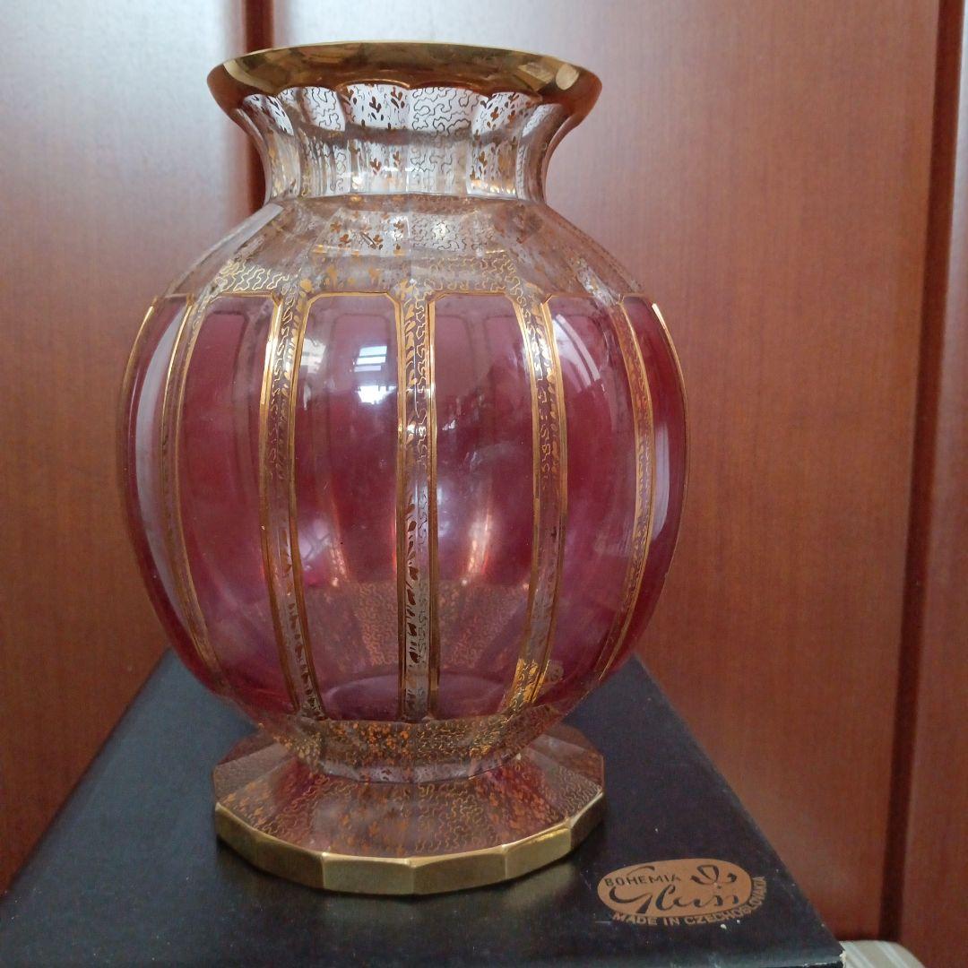 ちかちゃん ボヘミアングラス チェコスロバキア製 豪華花瓶