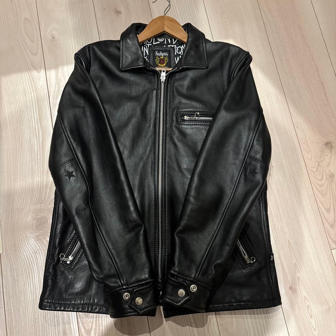 【美品】schott✖️stussy シングルライダースジャケット L