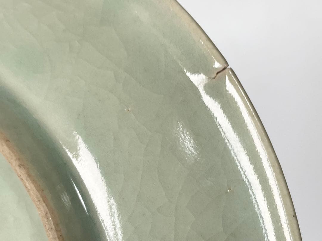 アンティーク　骨董　柿右衛門青磁　青磁染付　染付　柳網干文　丸皿　小皿　五寸皿