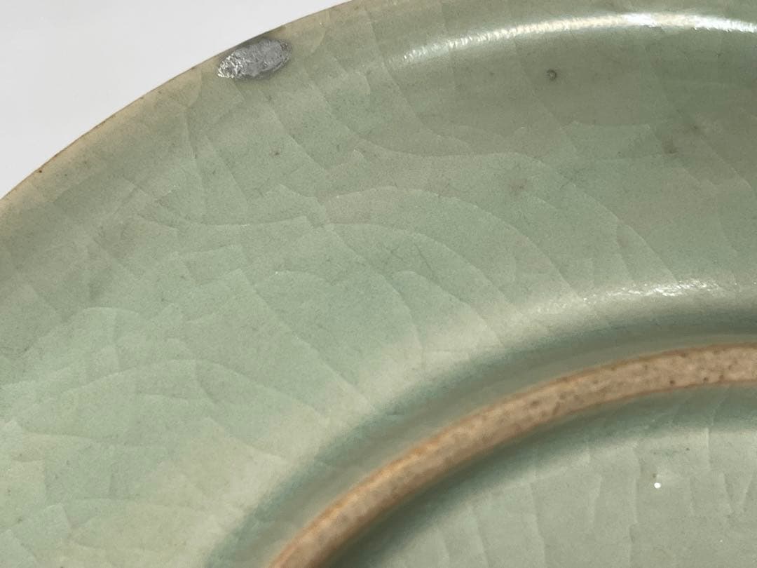 アンティーク　骨董　柿右衛門青磁　青磁染付　染付　柳網干文　丸皿　小皿　五寸皿