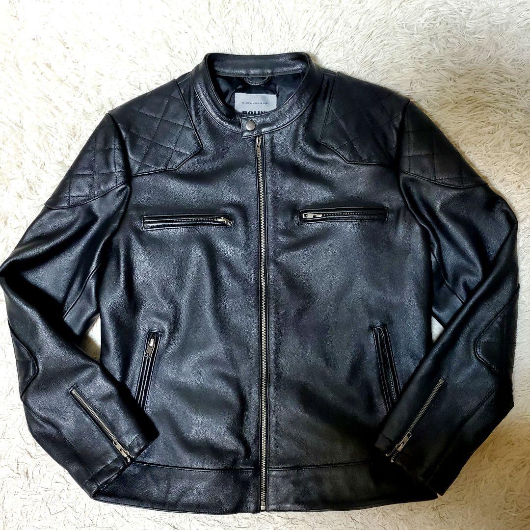 極美品 希少サイズ BOLINI レザー シングル ライダース 50 ブラック