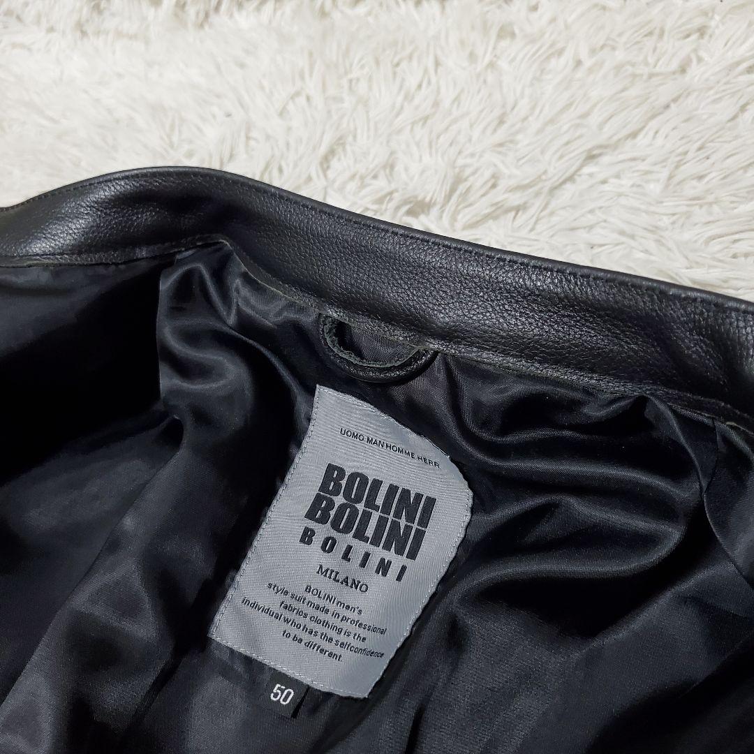 極美品 希少サイズ BOLINI レザー シングル ライダース 50 ブラック