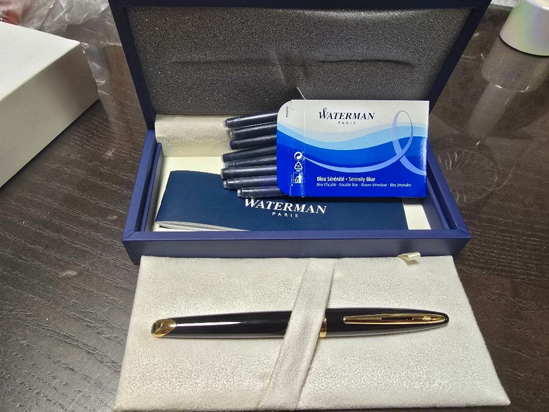 Waterman 万年筆 黒 金属製 専用ケース付　18K　極美品