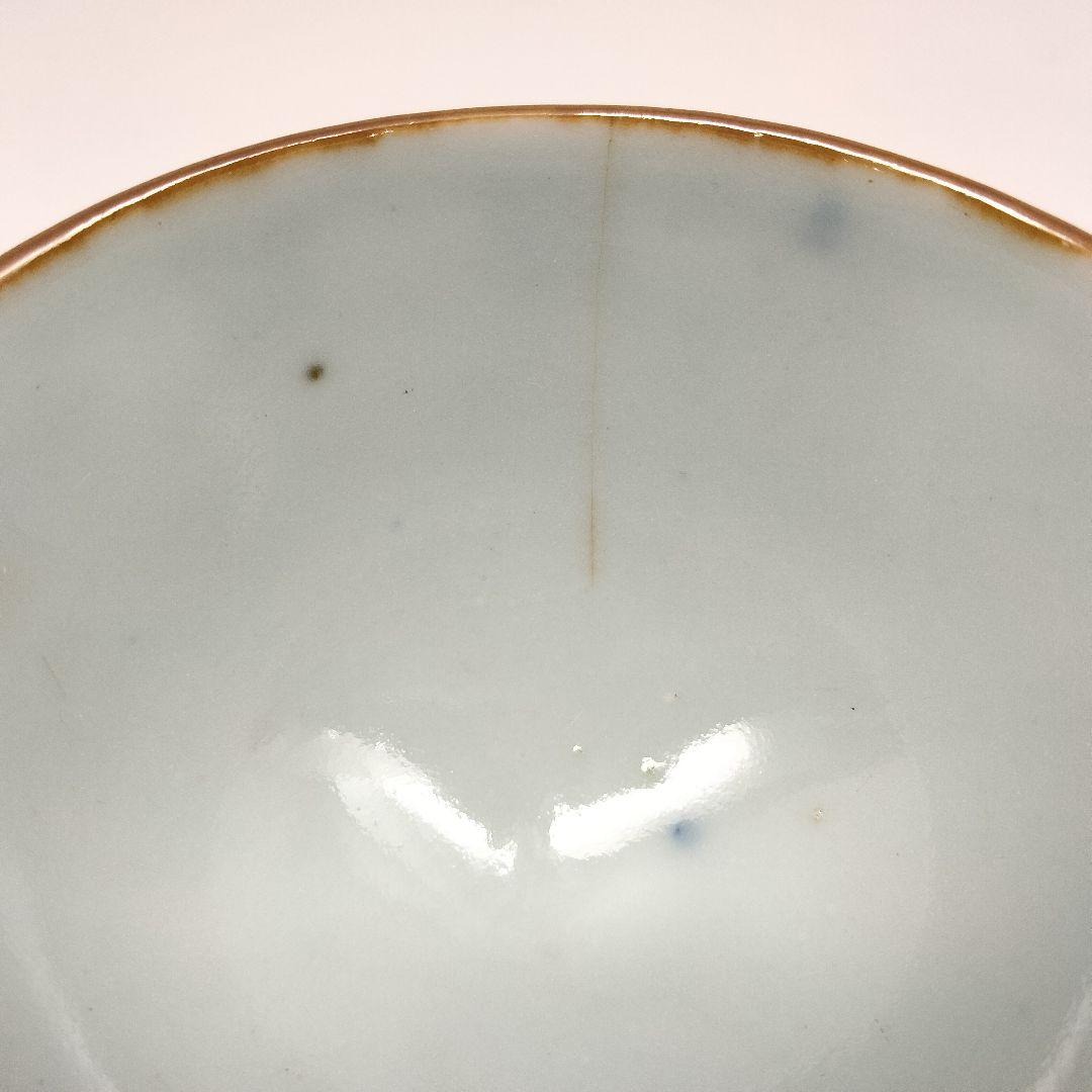 Ｍ245 中国  清代 清朝古染付 湯呑５客 中国人物漢詩図　FF