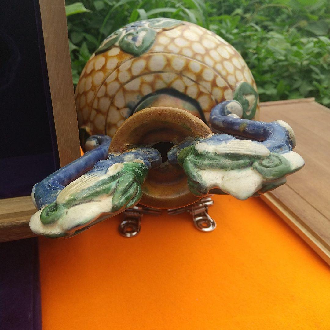 旧中国時代、唐三彩  双龍耳花瓶