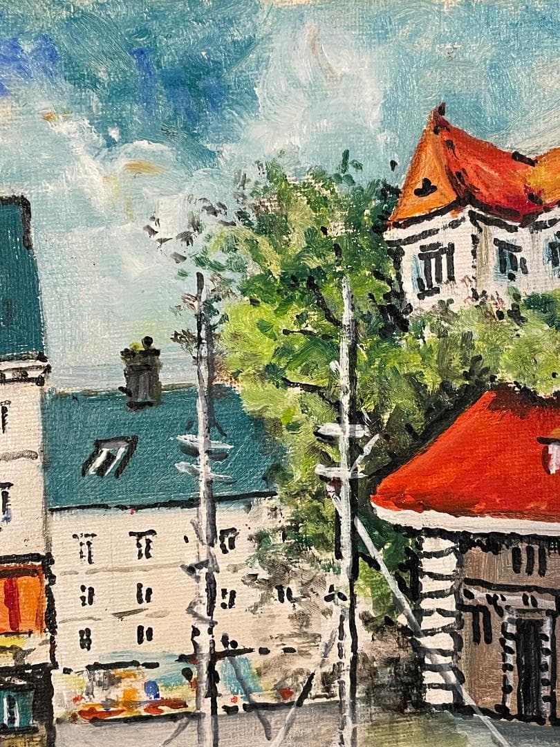 「真作」夏目公平「オンフルール港町」風景画　油彩画　額装　サイン有り　F4号