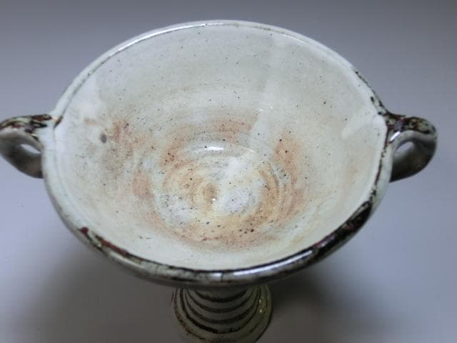 盃■変わった形の白釉高台杯 変鉢 盃洗 祭具 酒杯 置物 耳付 骨董品珍品 少■