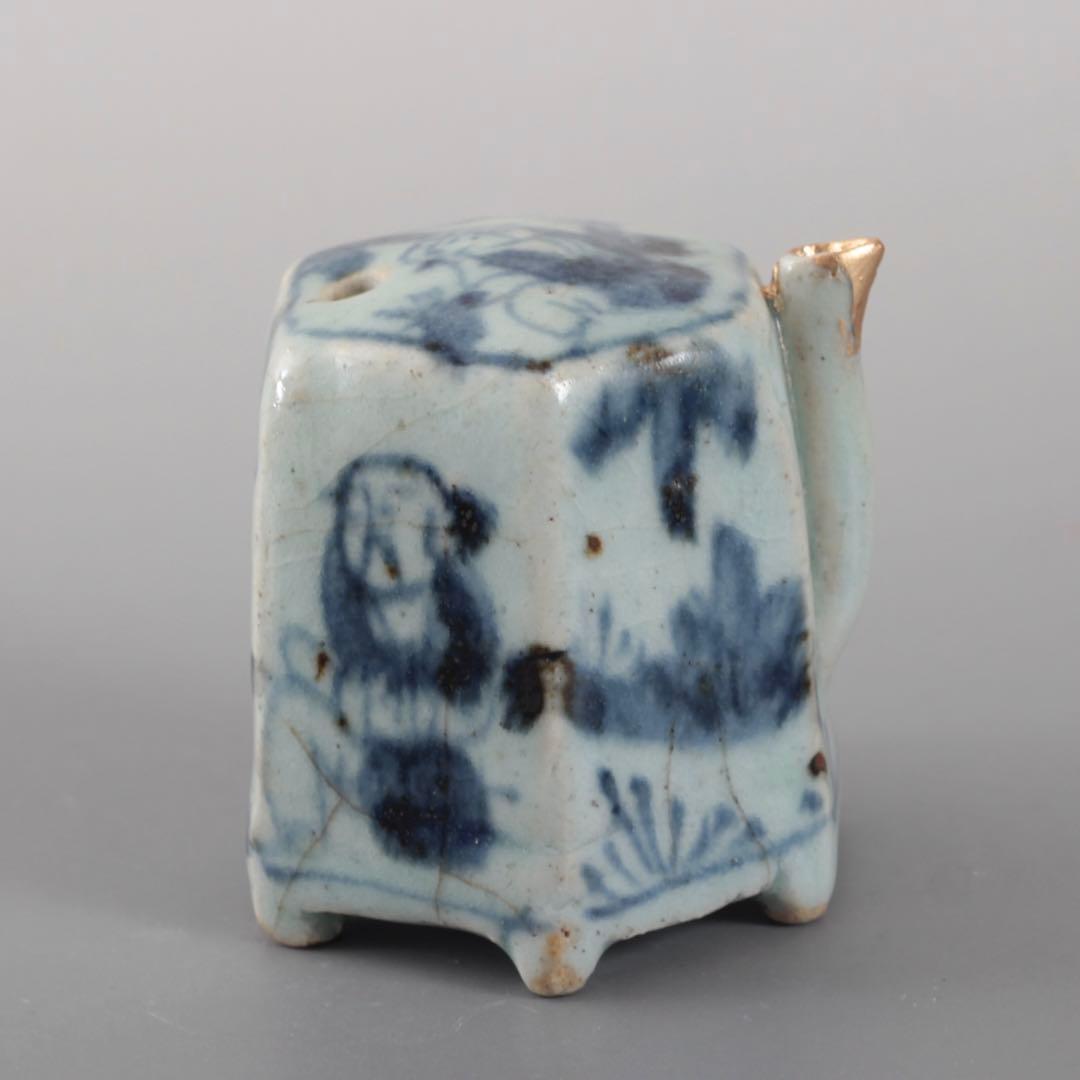 青花 六角 面取 水滴 清朝期 中国美術 古美術 文具 古道具 アンティーク