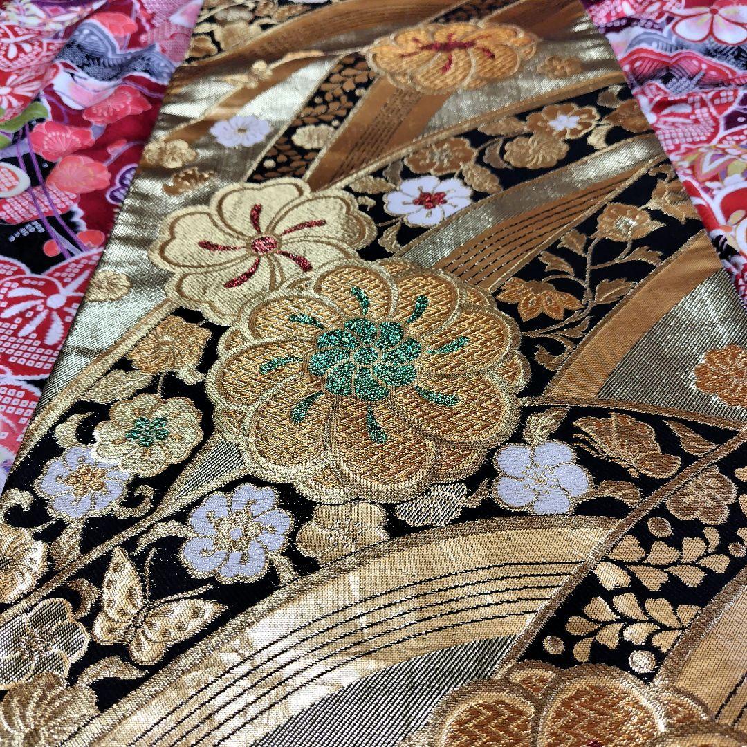 振袖フルセット(7点)・成人式・古典柄・金駒刺繍・金彩加工・鹿の子柄・正絹