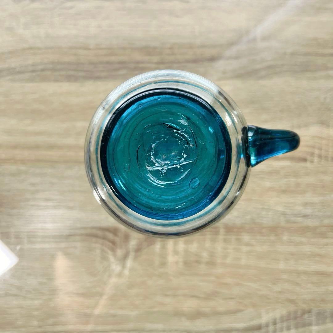 骨董　時代ガラス　希少青緑色フチ　取手付き　アイスクリームグラス　氷コップ