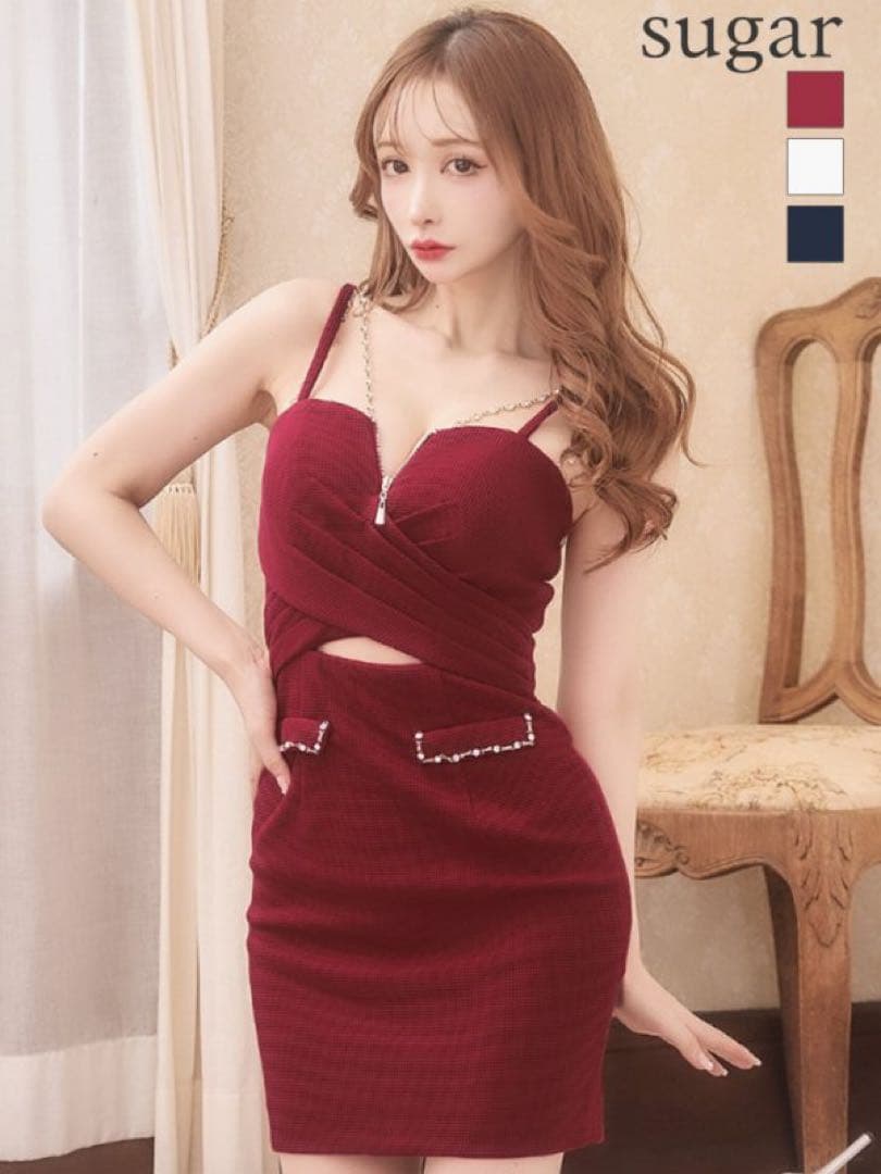 IRMAイルマ ビジューチェーン レッド ミニドレス キャバドレス