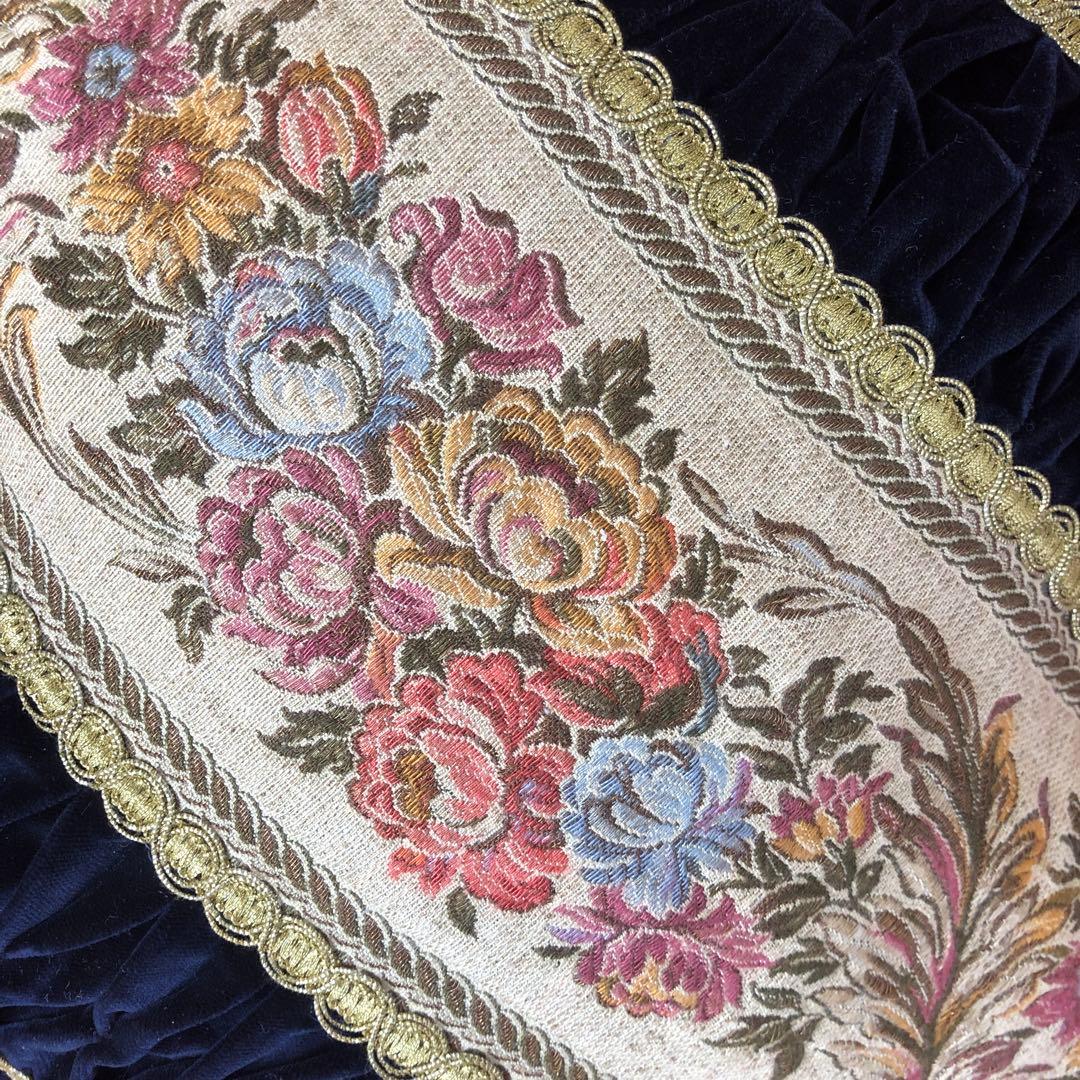 ゴブラン織り クッションカバー2個セット　アンティーク　ヨーロッパ　ブラック