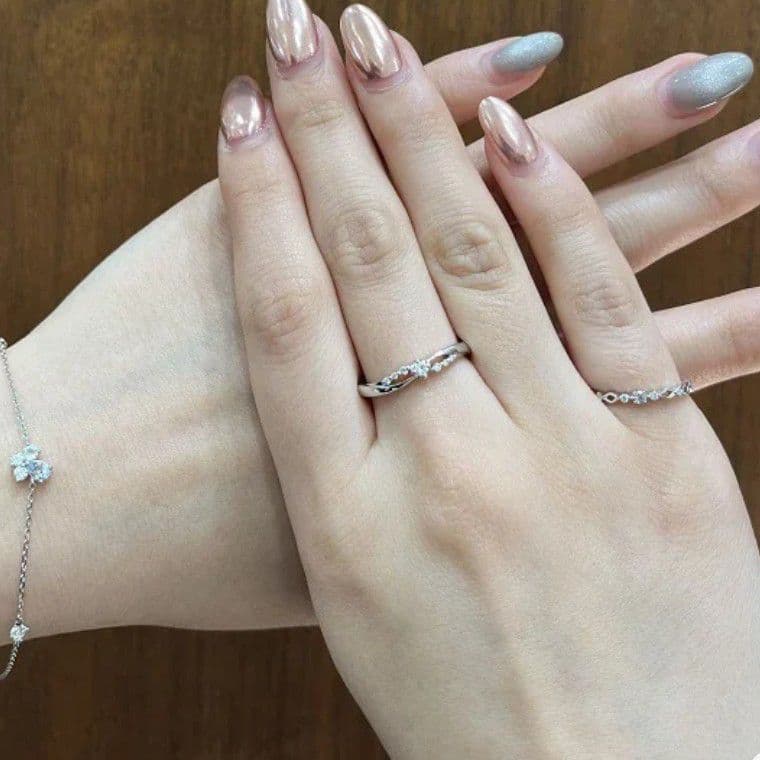 4℃　K10 WG　アクアマリン　ダイヤモンド　透かし　ピンキー　リング　1号