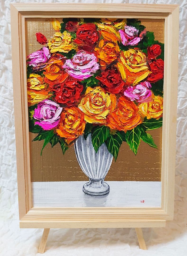 油絵 絵画 【薔薇の盛り合わせ】