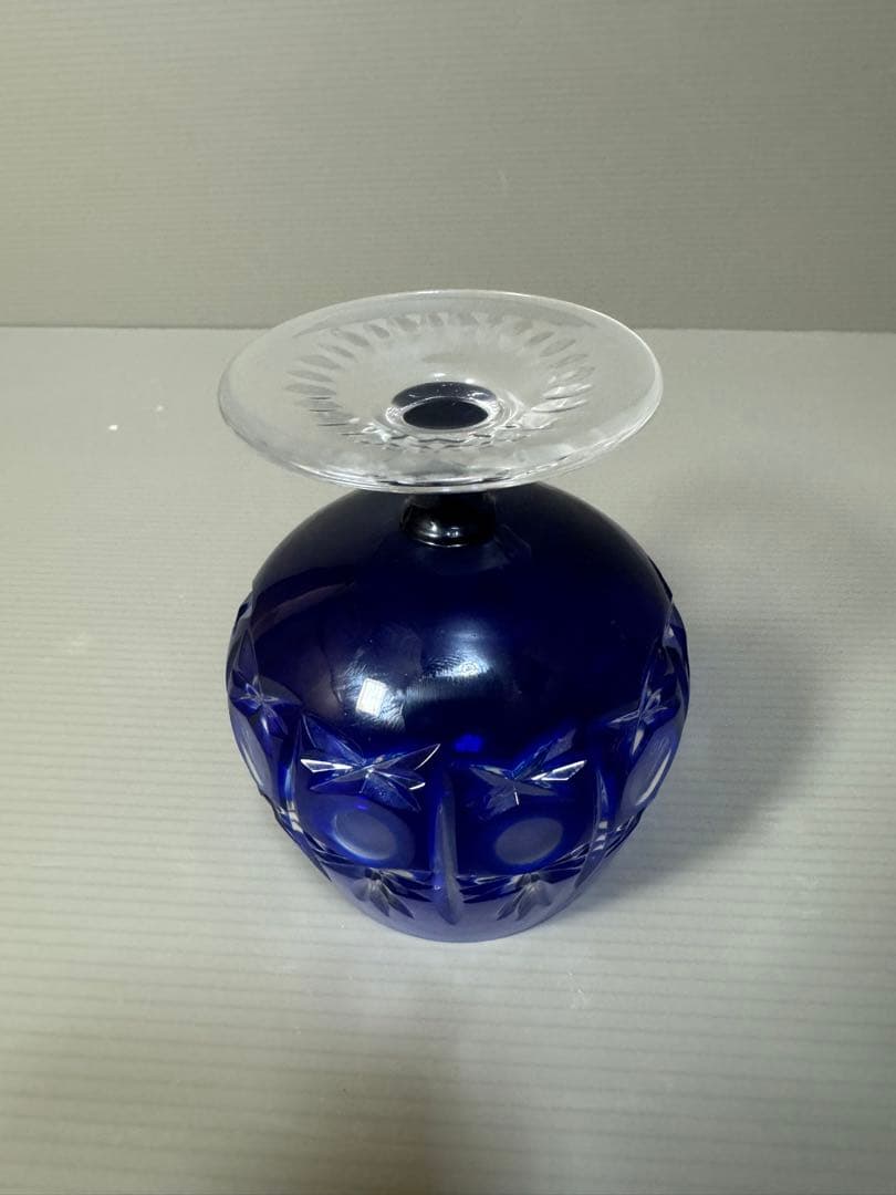 2260 ワイングラス　瑠璃色　切子　未使用