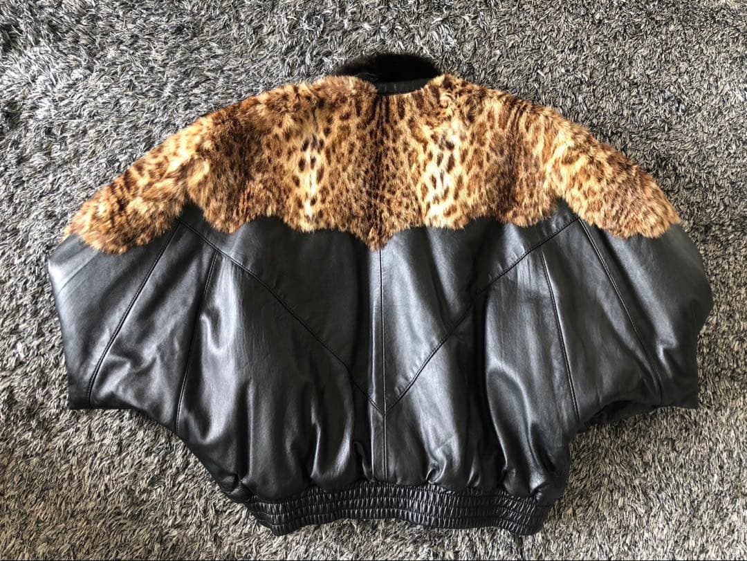 90s ヴィンテージ　レオパード　ファー　レザージャケットY2K archive