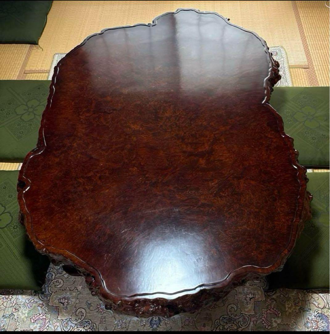 木製 不規則形座卓 大きめオーバルテーブル 極厚天板