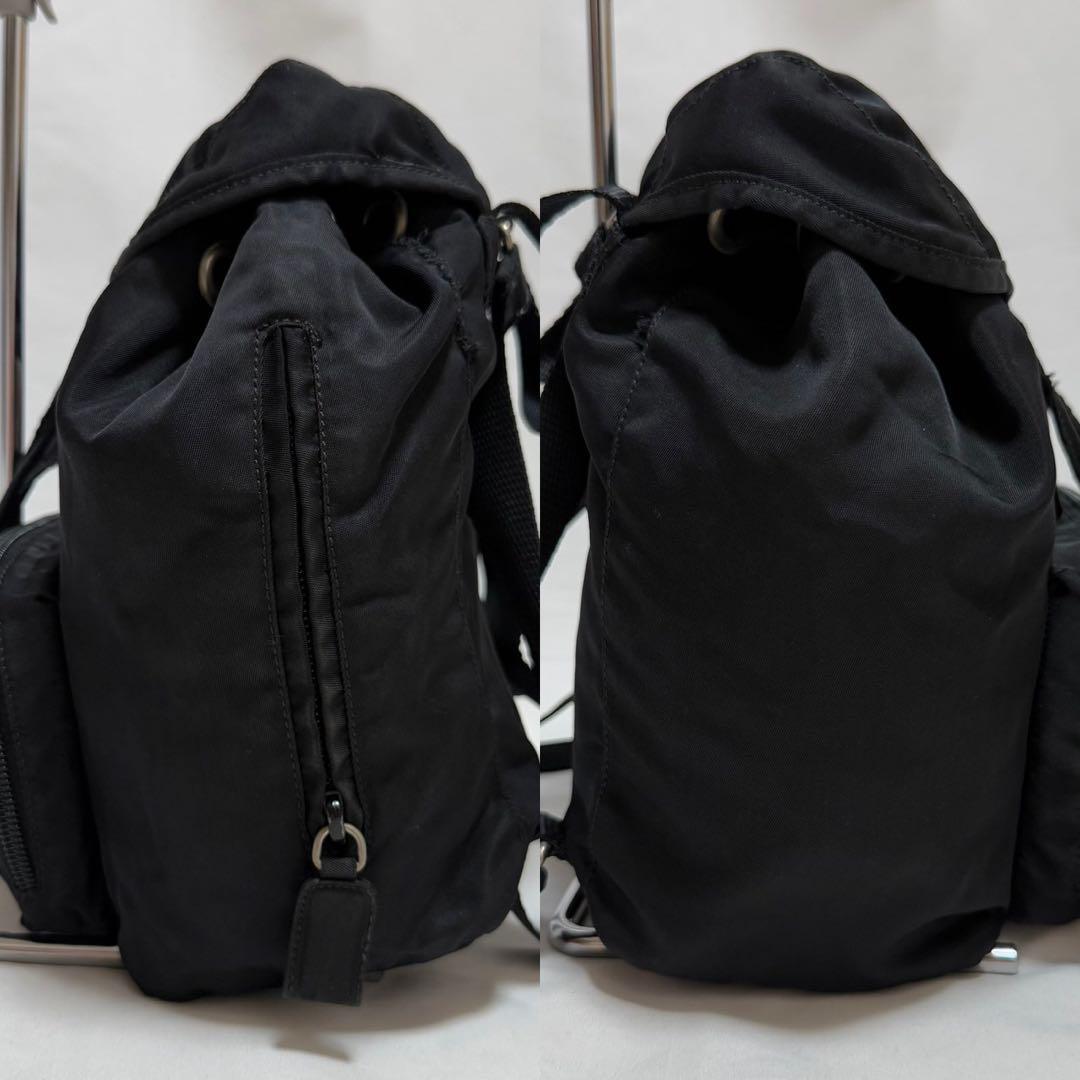 【美品】プラダ リュック バックパック 巾着バッグ ナイロン 三角プレート 黒