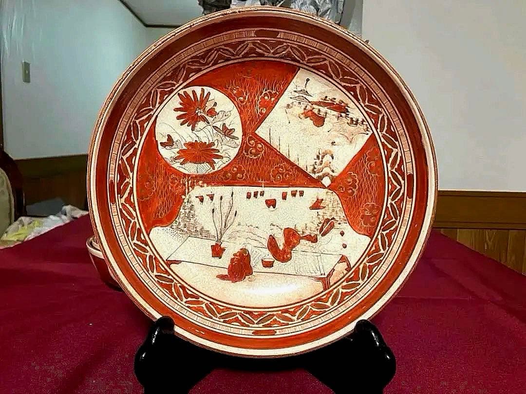 江戸後期 九谷 人物赤絵鉢 大中小