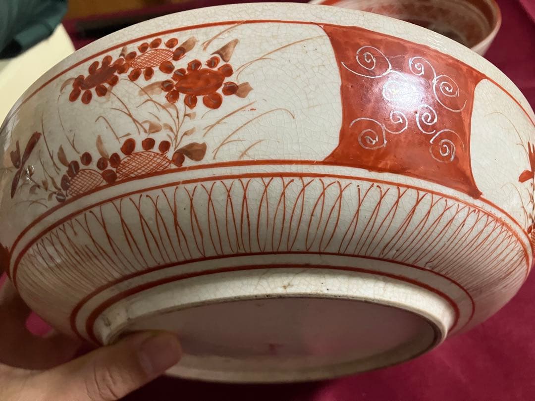 江戸後期 九谷 人物赤絵鉢 大中小