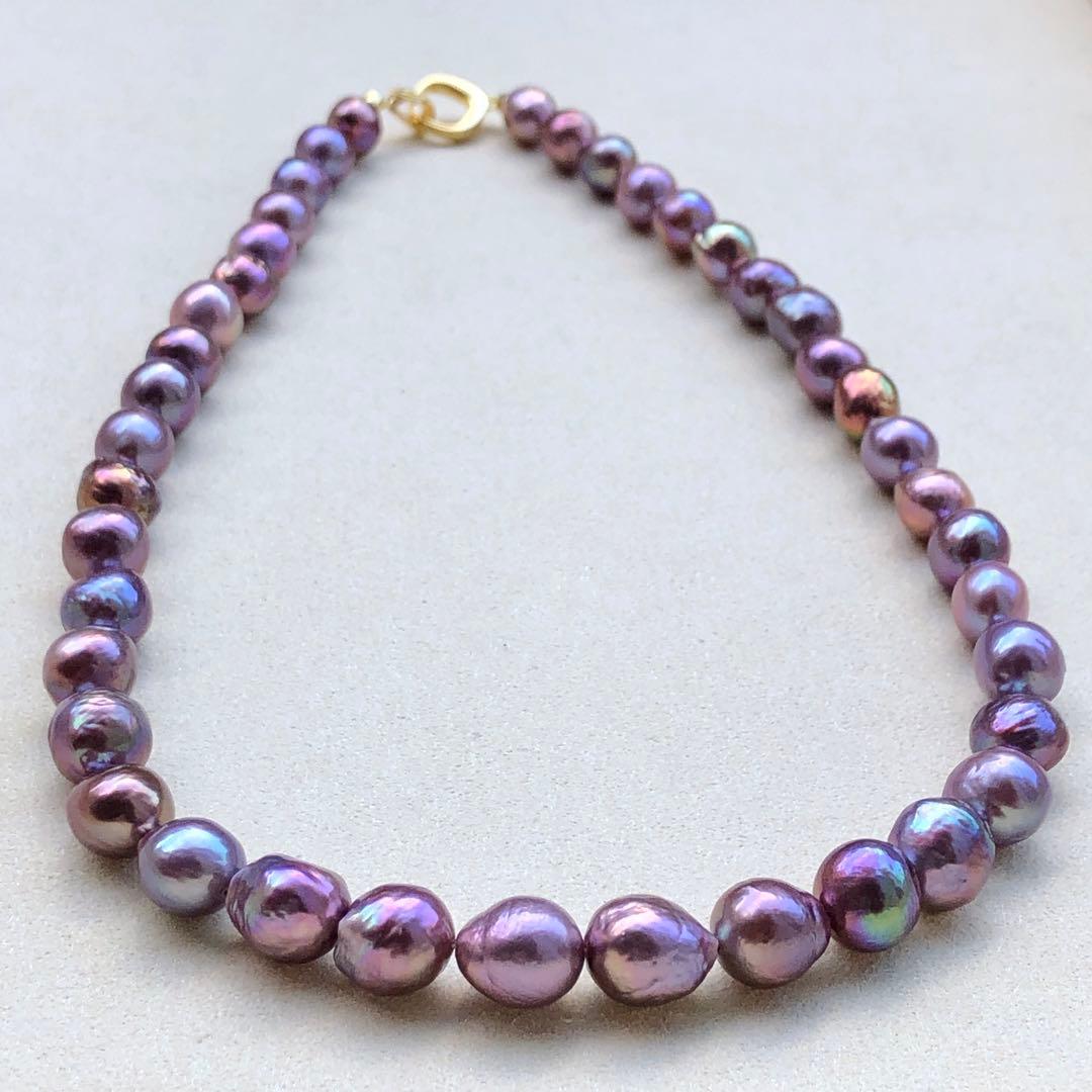 本真珠淡水バロックパール　メタリック紫系　s925ネックレスBEN421