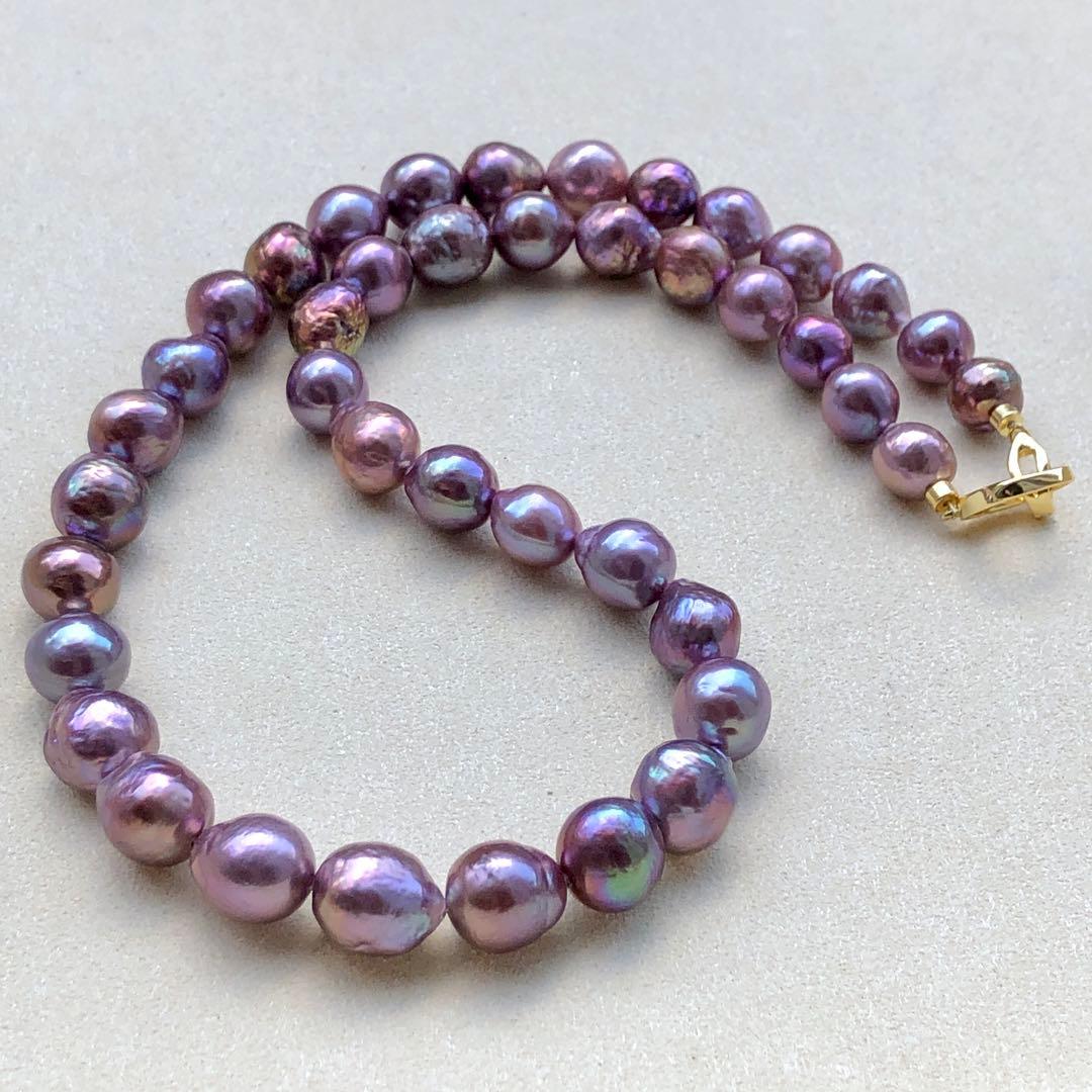 本真珠淡水バロックパール　メタリック紫系　s925ネックレスBEN421