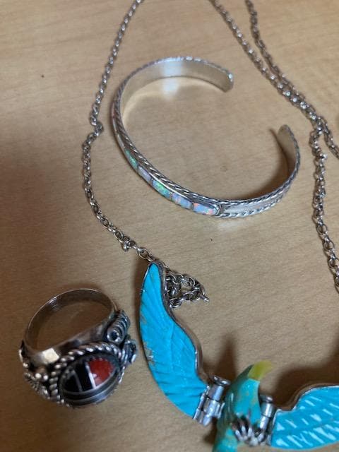 インディアンジュエリー　シルバー　リング　バングル　ネックレス　インレイ