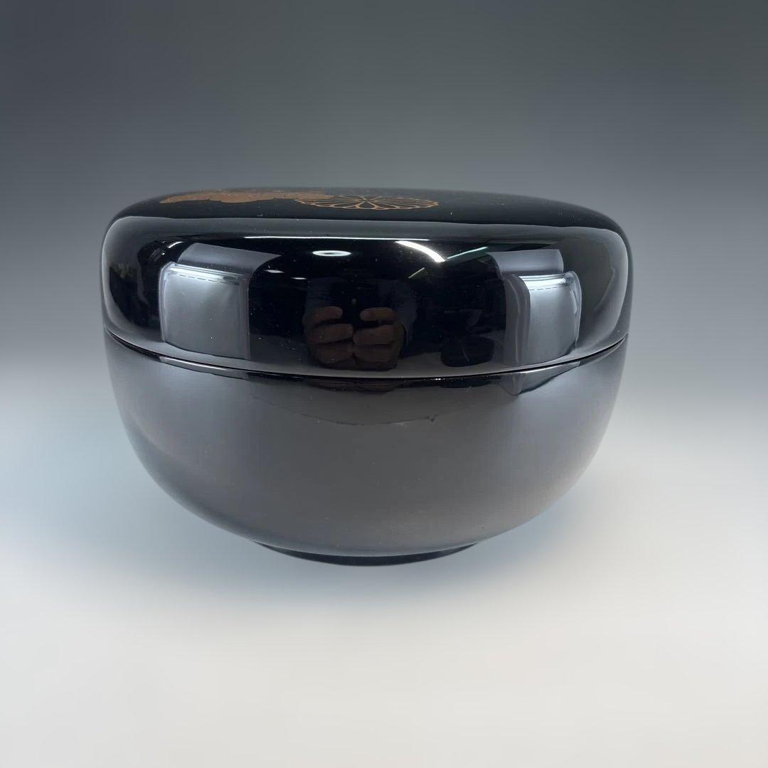 【中古品】輪島塗食籠 蒔絵「玉峰」塗師「静峰」髙台寺蒔絵 外黒塗内銀梨地（共箱）