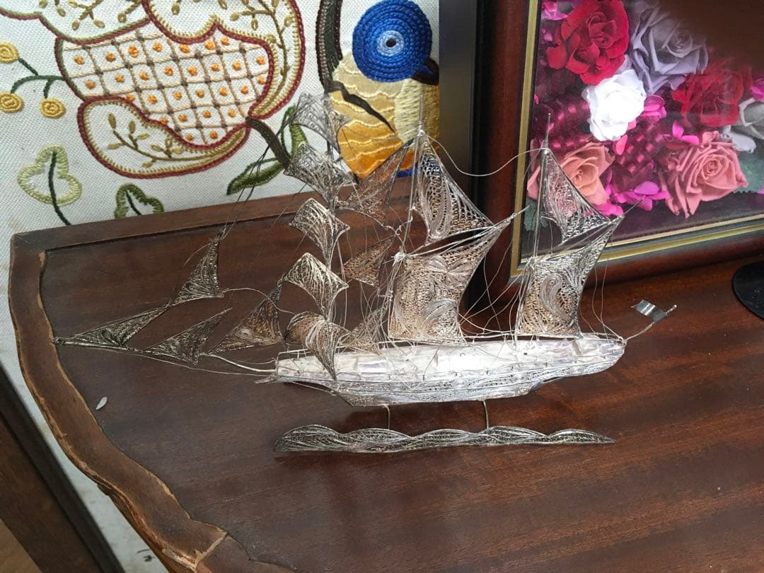 銀細工　金属工芸　帆船 装飾品　置物