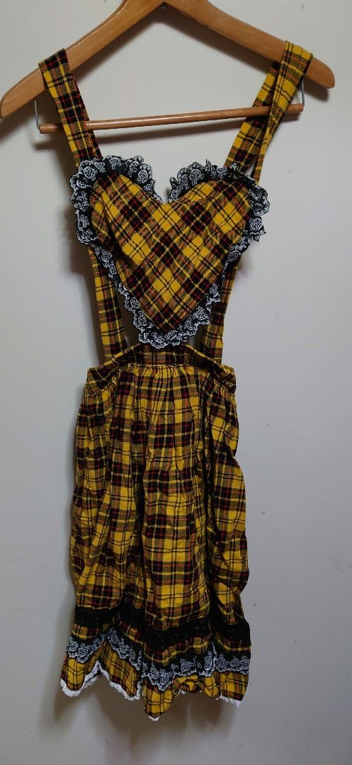 ROSANJIN ROOM ハート胸当てサスペンダーチェックスカート 黄色 美品