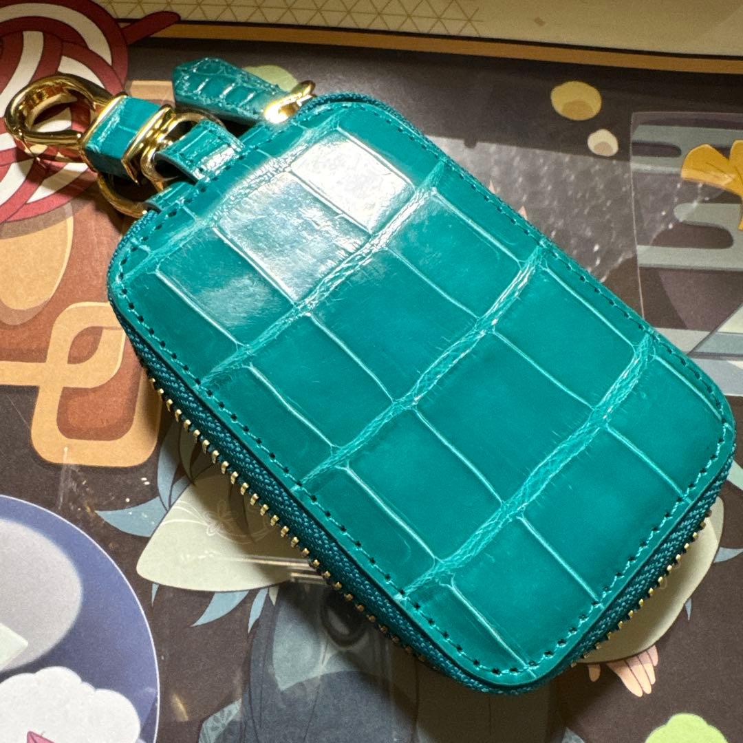 三京商会 クロコダイル スマートキーケース シャイニング 加工 ターコイズブルー