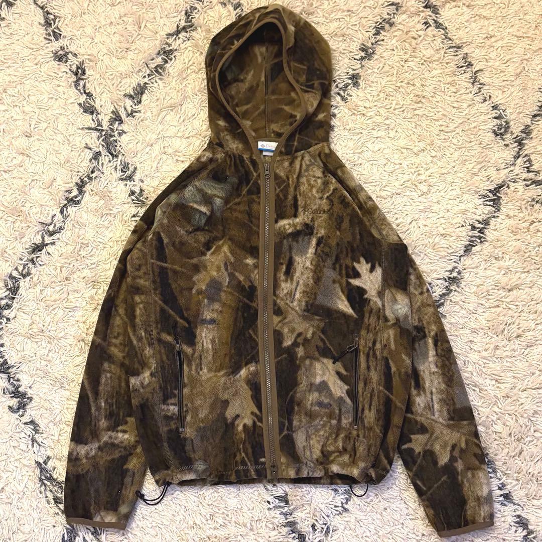 【y2k】Columbia フリース ダブルジップパーカー カモ柄　リアルツリー