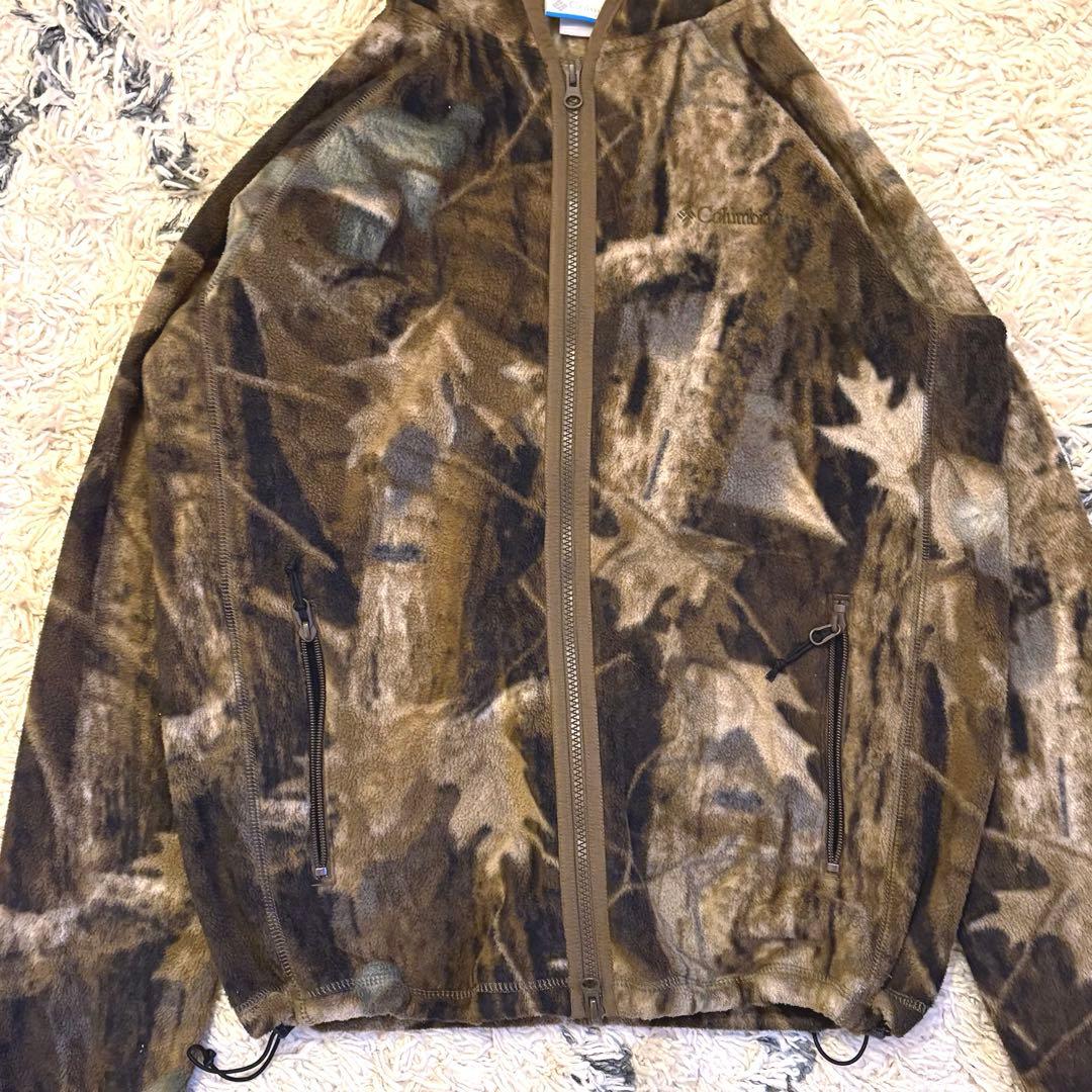 【y2k】Columbia フリース ダブルジップパーカー カモ柄　リアルツリー