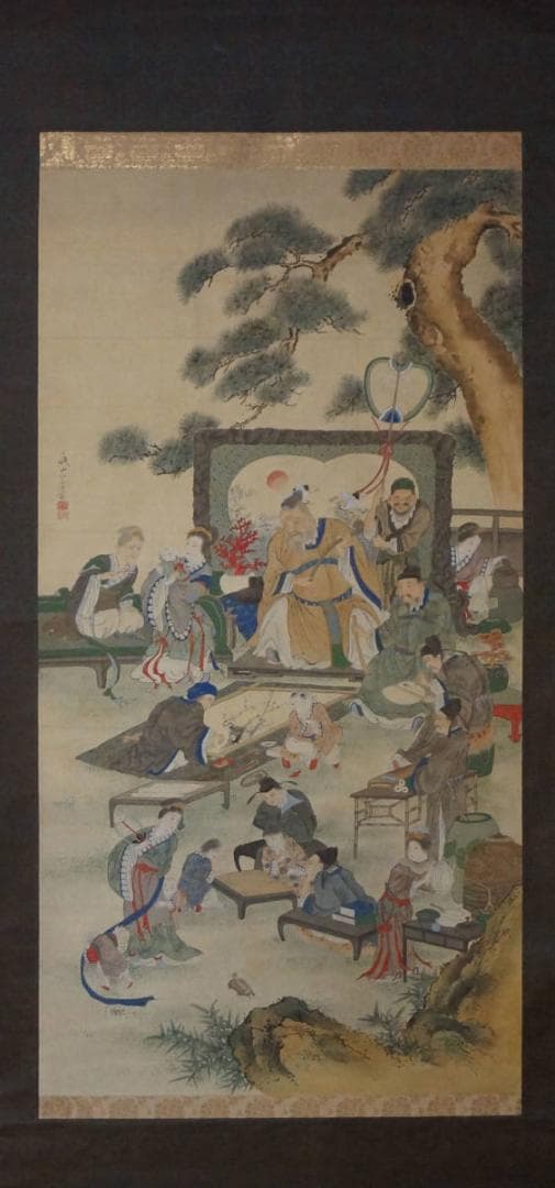 江戸中期絵師 南蘋派 岡岷山作『郭子儀図』絹本大型掛軸 真作 箱付 中国画