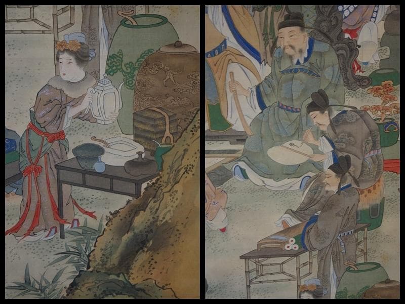 江戸中期絵師 南蘋派 岡岷山作『郭子儀図』絹本大型掛軸 真作 箱付 中国画